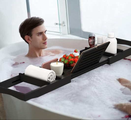 Dluxe Ave. Bamboo Luxury Bathroom Expandable Premium Bath Tray/ Black
