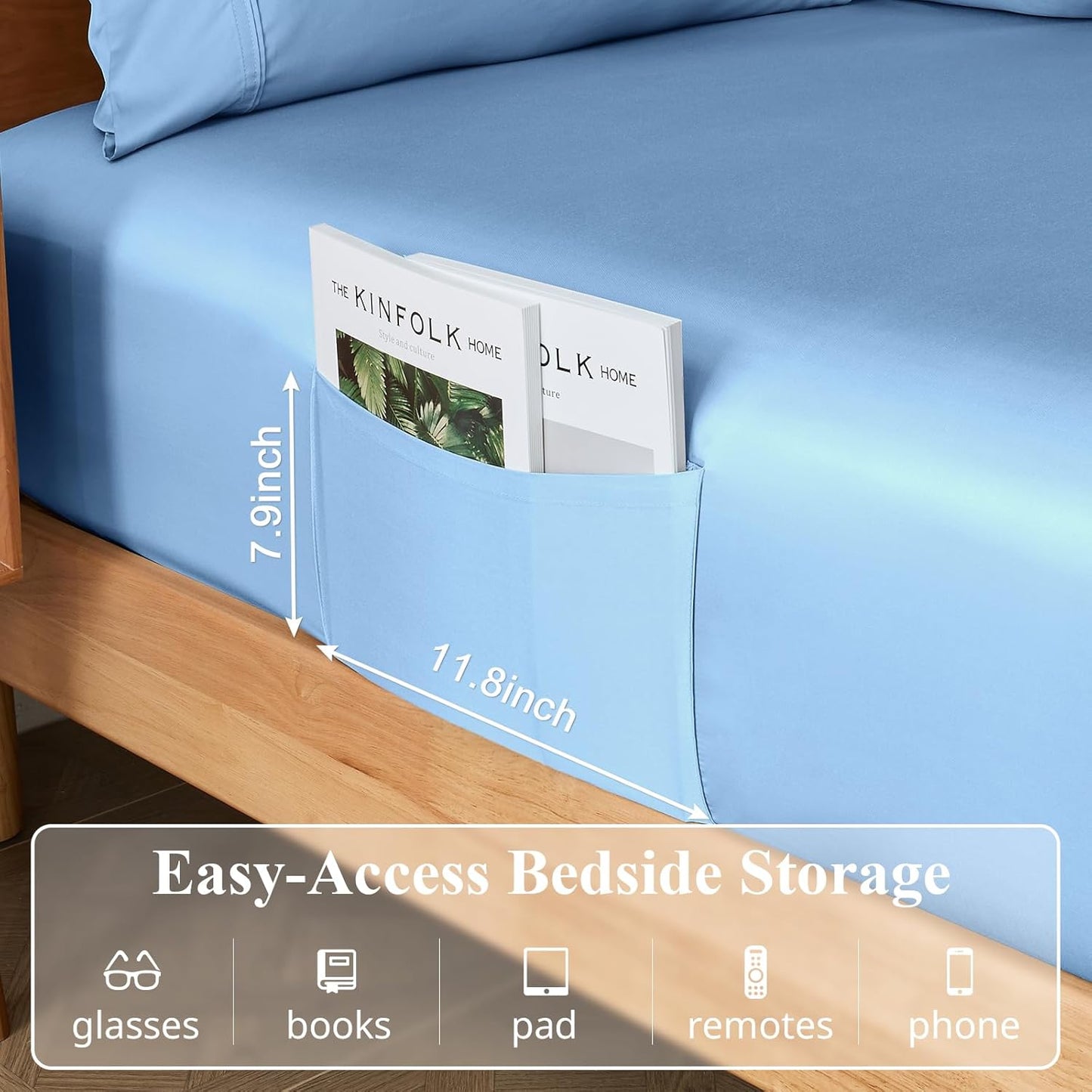 Dluxe Ave. ( FULL ) 4 Pcs 100% Viscose Derived from Bamboo Sheets,Soft Luxury Bed Sheets. Sky