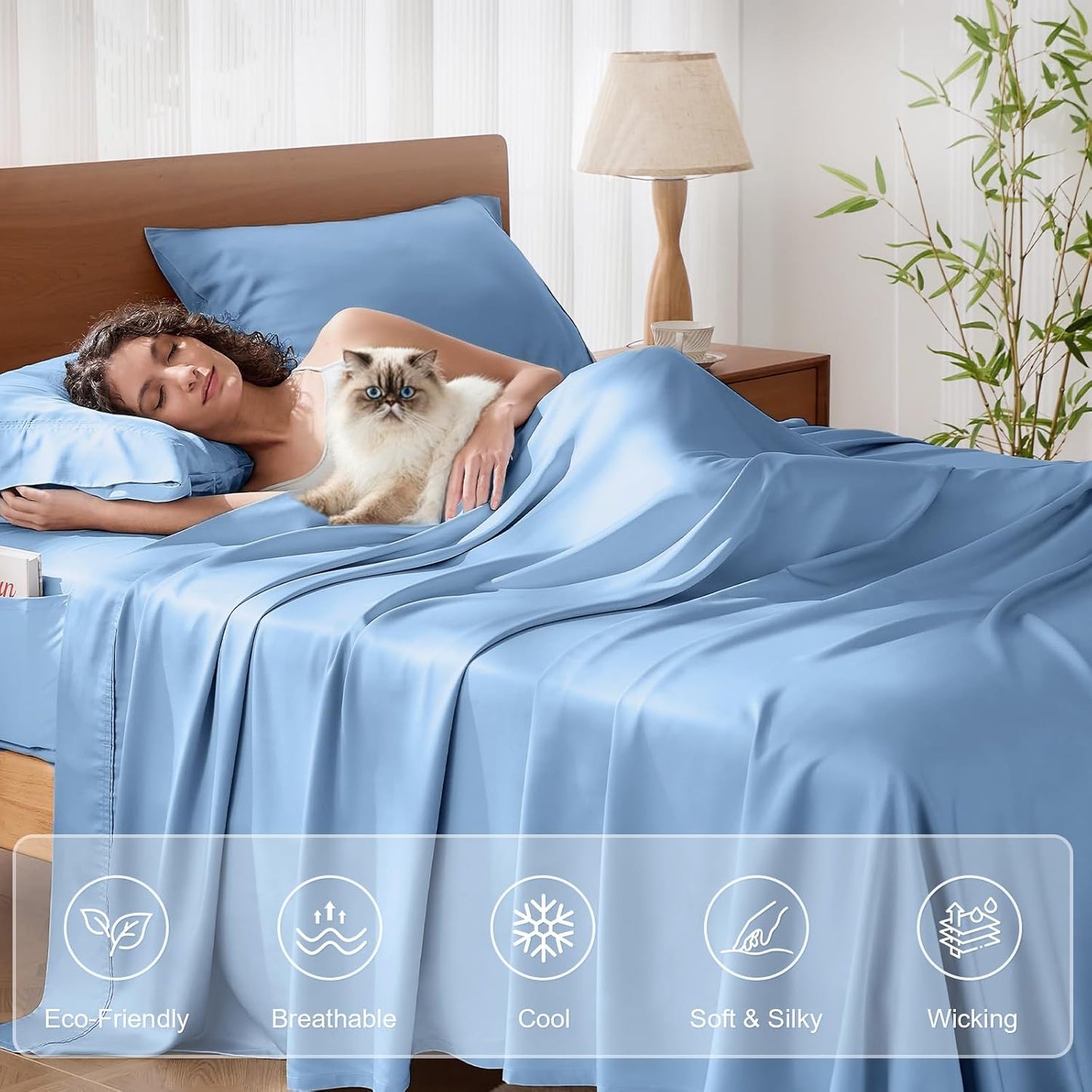 Dluxe Ave. ( FULL ) 4 Pcs 100% Viscose Derived from Bamboo Sheets,Soft Luxury Bed Sheets. Sky