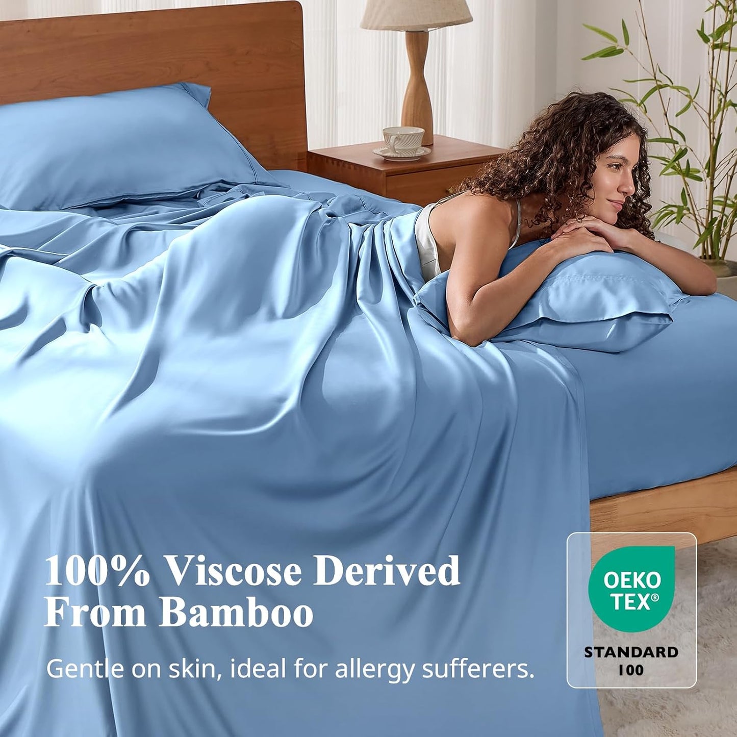 Dluxe Ave. ( FULL ) 4 Pcs 100% Viscose Derived from Bamboo Sheets,Soft Luxury Bed Sheets. Sky