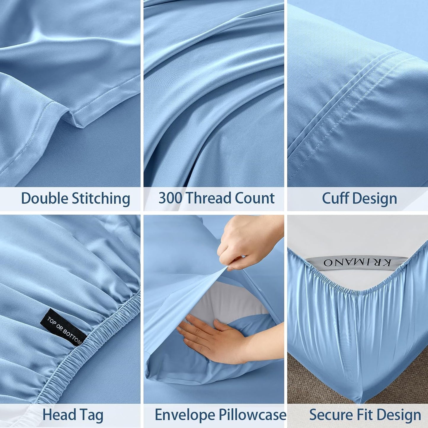 Dluxe Ave. ( FULL ) 4 Pcs 100% Viscose Derived from Bamboo Sheets,Soft Luxury Bed Sheets. Sky