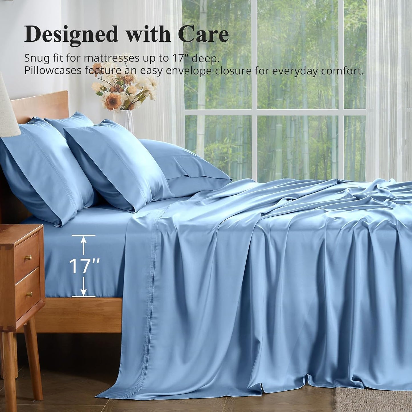 Dluxe Ave. ( FULL ) 4 Pcs 100% Viscose Derived from Bamboo Sheets,Soft Luxury Bed Sheets. Sky