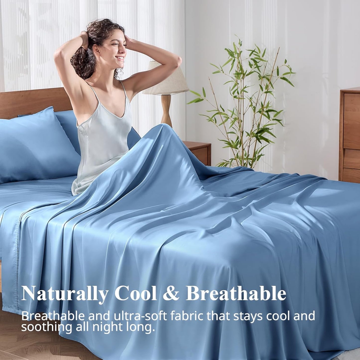 Dluxe Ave. ( FULL ) 4 Pcs 100% Viscose Derived from Bamboo Sheets,Soft Luxury Bed Sheets. Sky