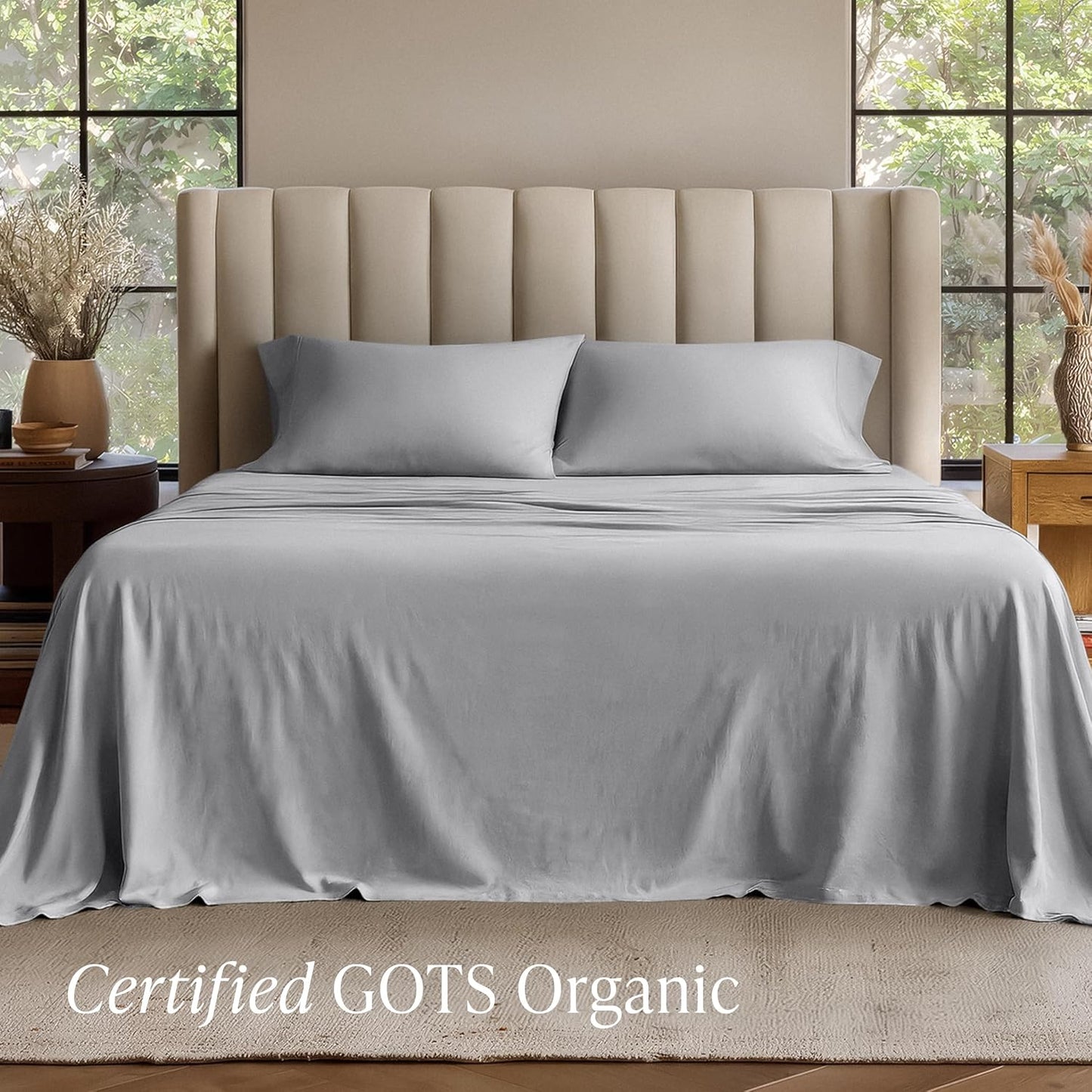 Dluxe Ave. ( QUEEN ) 100% Organic Cotton Jersey Sheet Set, Ultra Soft,  Light Grey
