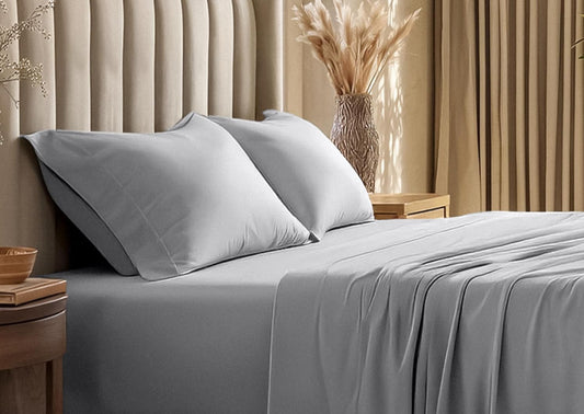 Dluxe Ave. ( QUEEN ) 100% Organic Cotton Jersey Sheet Set, Ultra Soft,  Light Grey