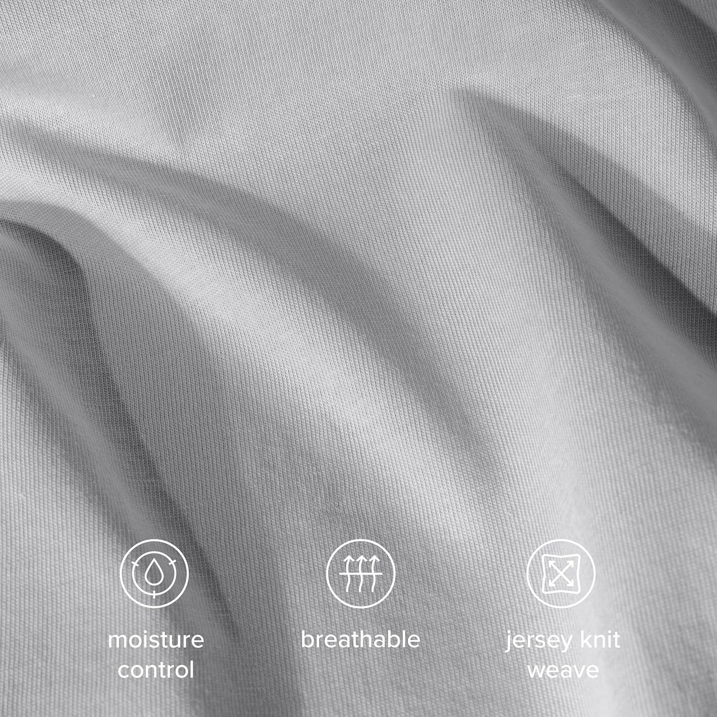 Dluxe Ave. ( QUEEN ) 100% Organic Cotton Jersey Sheet Set, Ultra Soft,  Light Grey