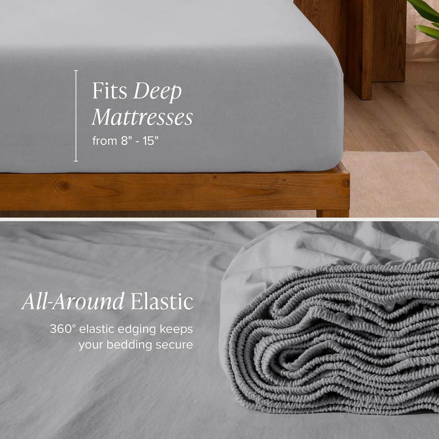 Dluxe Ave. ( QUEEN ) 100% Organic Cotton Jersey Sheet Set, Ultra Soft,  Light Grey