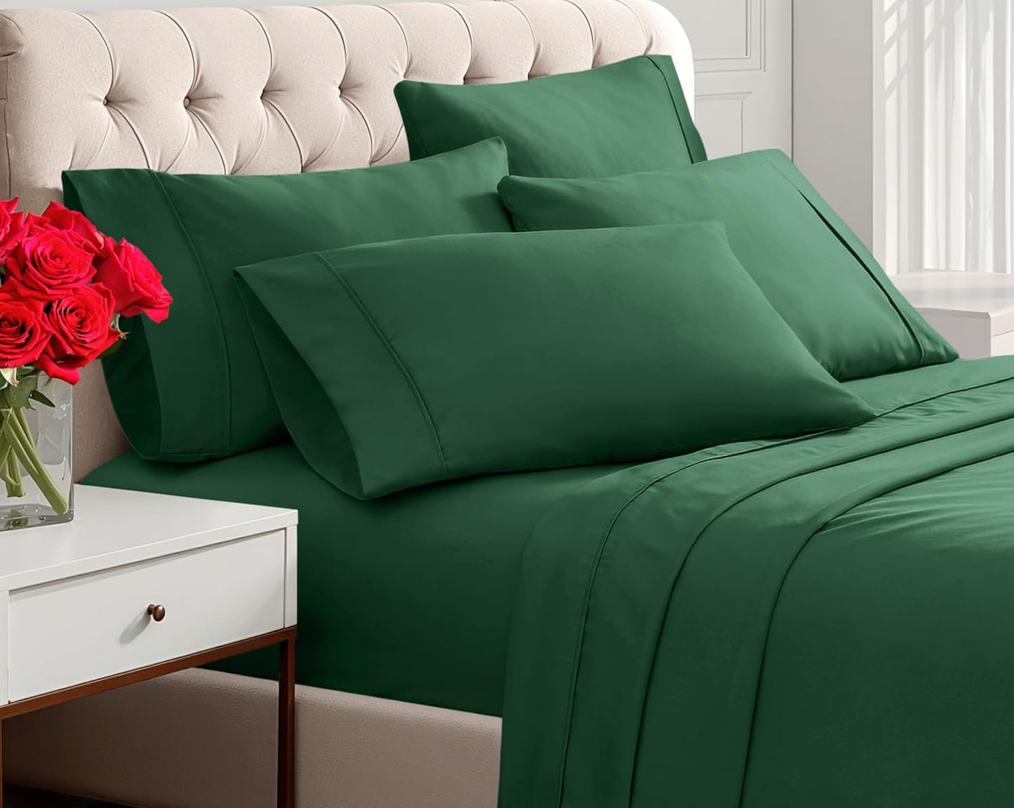 Dluxe Ave. ( TWIN )  4 Pcs Sheet Set, Hotel Luxury Bed Sheets, Deep Pockets, Forest Green