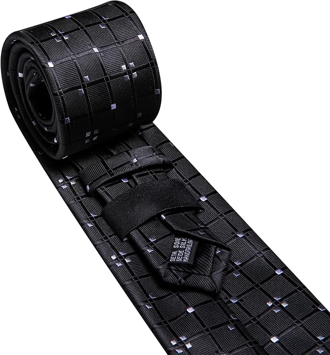Dluxe Ave.  Black Ties for Men Silk Plaid Necktie and Tie Clip Polka Dot Tie