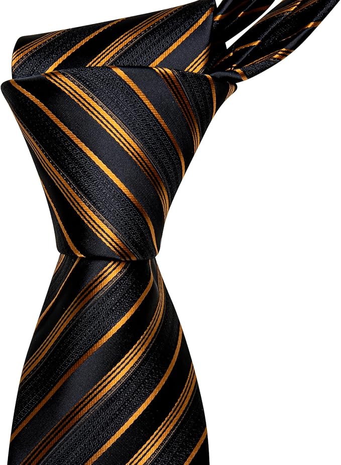 Dluxe Ave.  Men Clip on Tie with Lapel Pin & Pocket Square/ Gold Black
