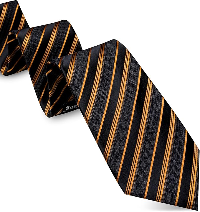 Dluxe Ave.  Men Clip on Tie with Lapel Pin & Pocket Square/ Gold Black