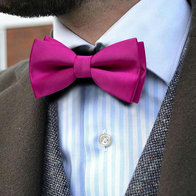 Dluxe Ave. Magenta Bow Ties for Men Pre-tied Bow Tie with Pocket Square Cufflinks Set Classic Solid Color Bowties gift