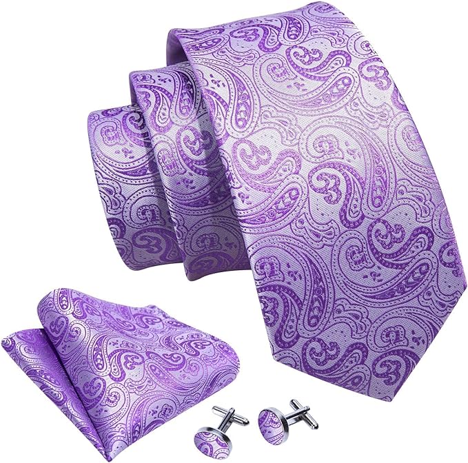 Dluxe Ave. Men Skinny Paisley Purple Silk Necktie/ Extra Long