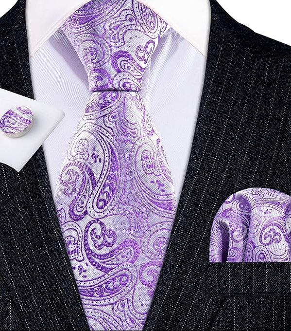 Dluxe Ave. Men Skinny Paisley Purple Silk Necktie/ Extra Long