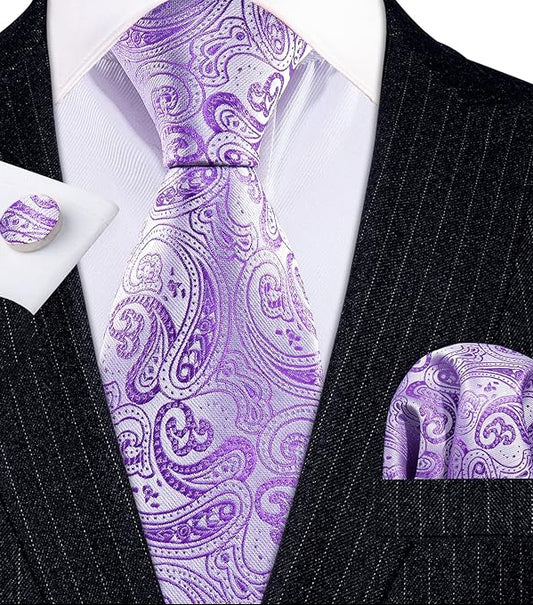 Dluxe Ave. Men Skinny Paisley Purple Silk Necktie/ Extra Long