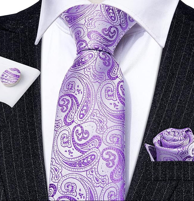 Dluxe Ave. Men Skinny Paisley Purple Silk Necktie/ Extra Long