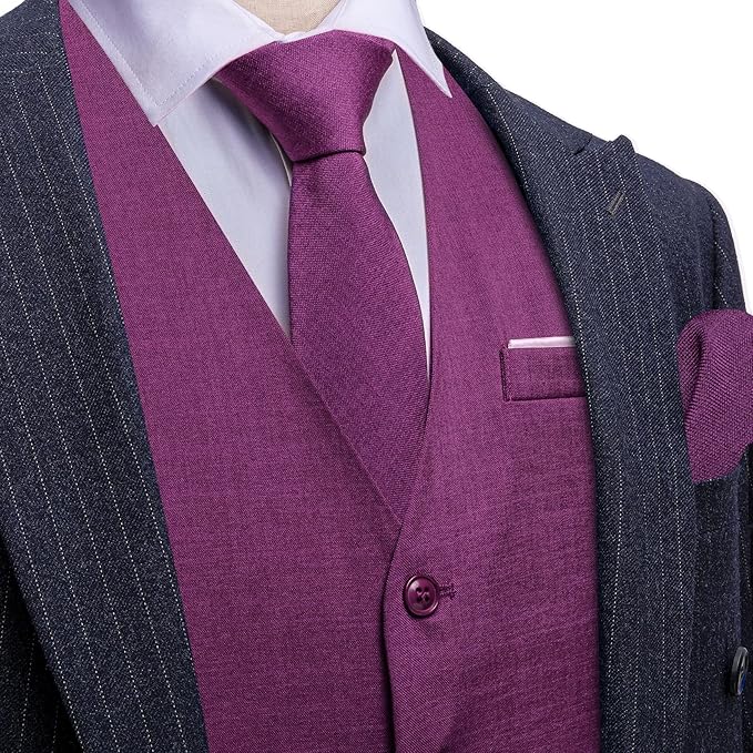 Dluxe Ave. (LARGE) Mens Suit Vest Linen/ Waistcoat Tie Bow Set/ Purple