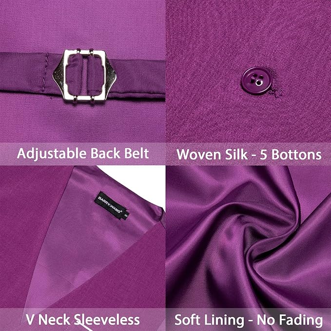 Dluxe Ave. (LARGE) Mens Suit Vest Linen/ Waistcoat Tie Bow Set/ Purple