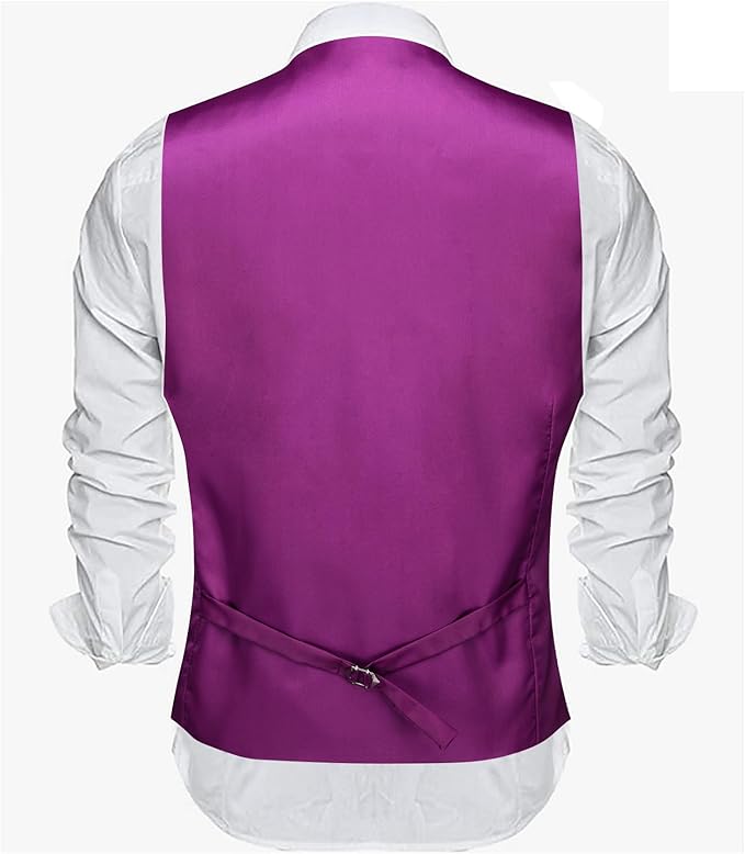 Dluxe Ave. (LARGE) Mens Suit Vest Linen/ Waistcoat Tie Bow Set/ Purple