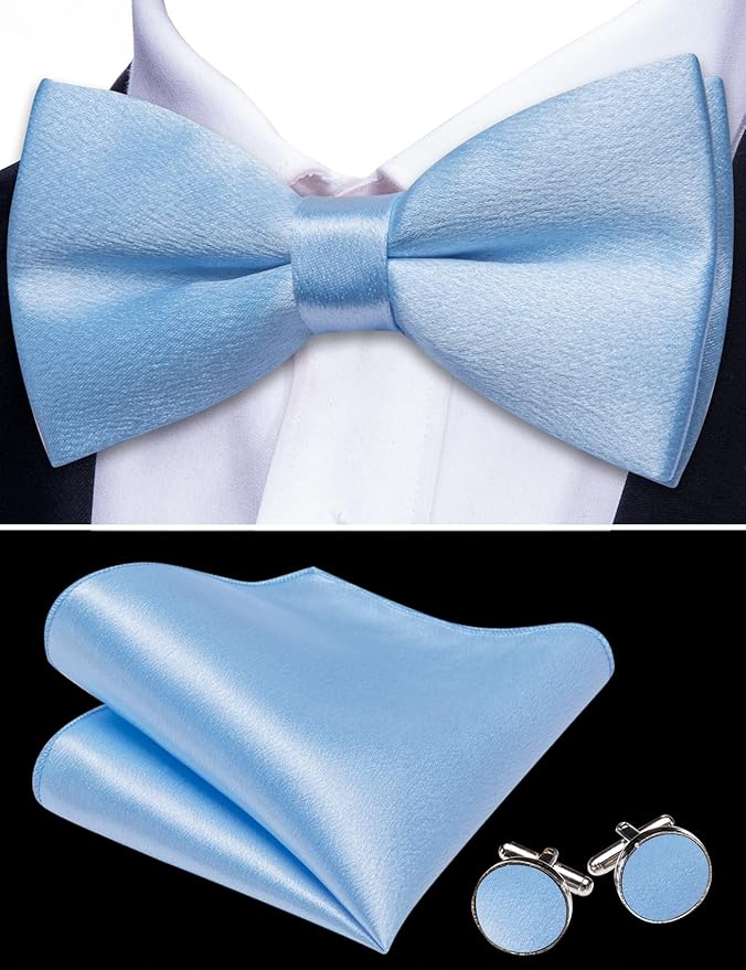 Dluxe Ave. (XLARGE) Mens Vest Lapel Collar/ Satin Slim Fit/  Waistcoat Tie Bowtie Set/ Sky Blue