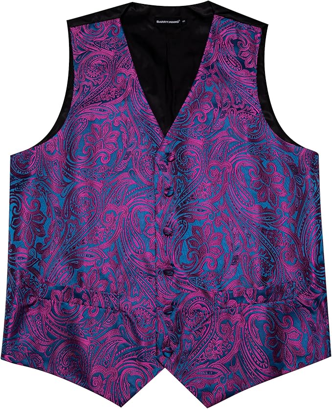 Dluxe Ave. (SMALL)  Mens Waistcoat Bowtie Set Paisley/ Silk V-Neck Vest/ Teal Purple