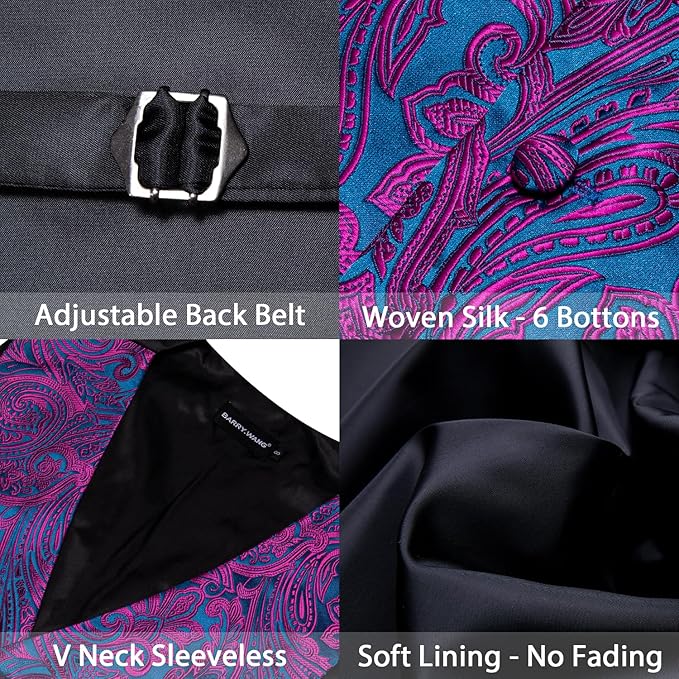 Dluxe Ave. (SMALL)  Mens Waistcoat Bowtie Set Paisley/ Silk V-Neck Vest/ Teal Purple
