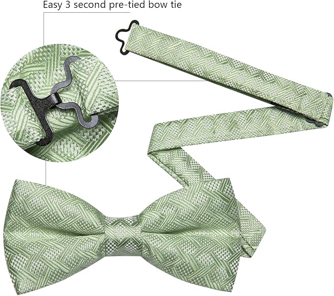 Dluxe Ave. Self Tie Bow Ties for Men Sage Green Bow Tie and Pocket Square Cufflinks Set