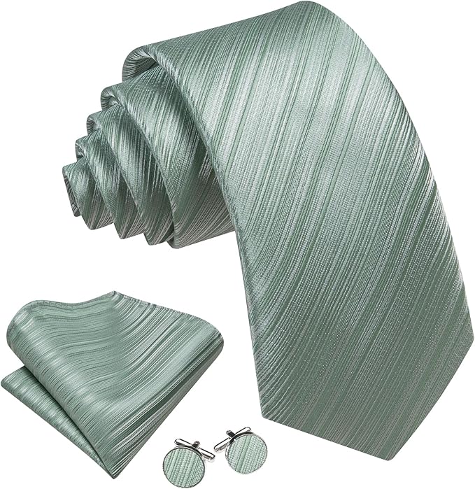 Dluxe Ave. Stripe Men Ties Set Classic WOVEN Necktie with Handkerchief Cufflinks