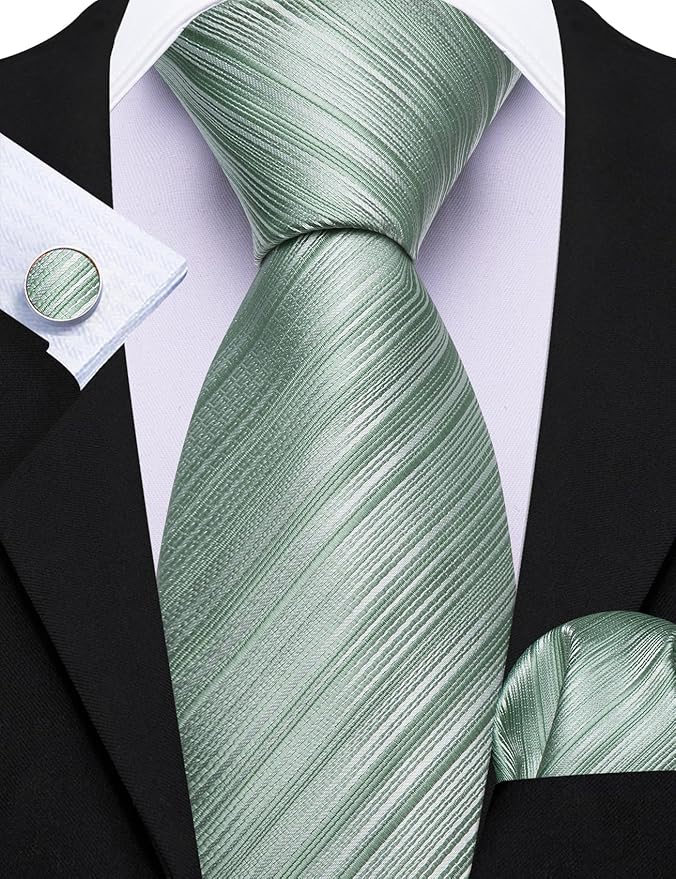 Dluxe Ave. Stripe Men Ties Set Classic WOVEN Necktie with Handkerchief Cufflinks