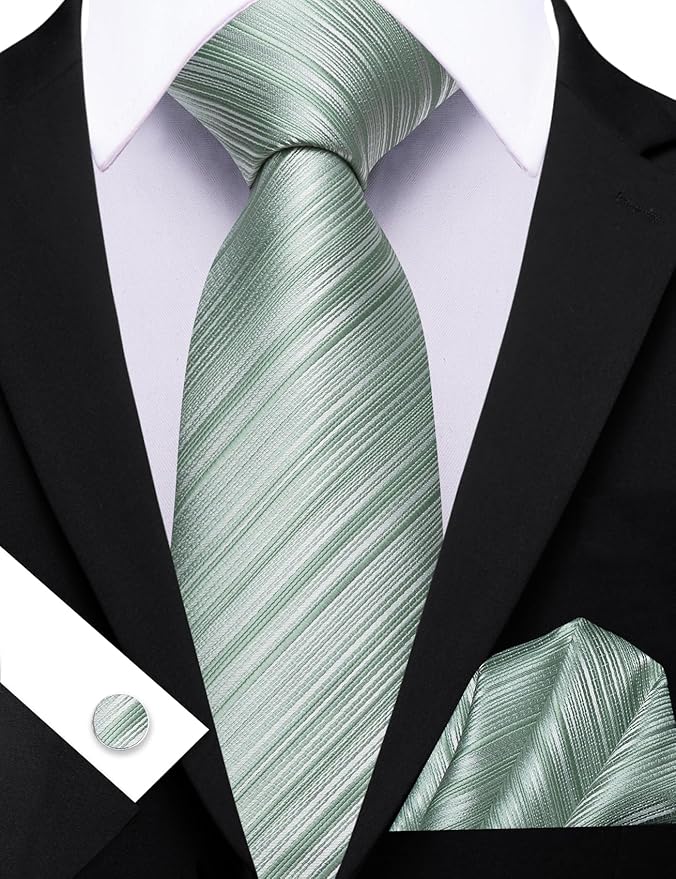 Dluxe Ave. Stripe Men Ties Set Classic WOVEN Necktie with Handkerchief Cufflinks