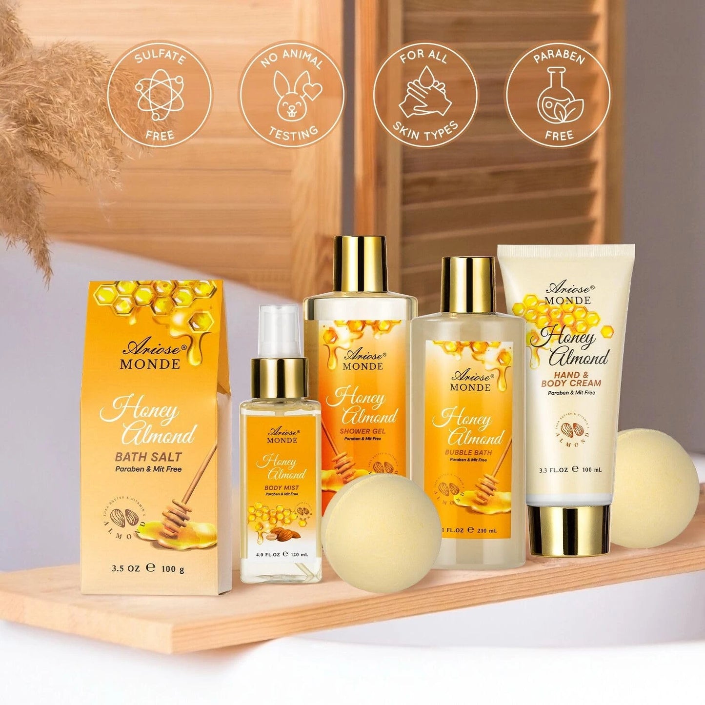 Dluxe Ave. Bath & Body Gift Set Luxury Home Spa Bath Gift Basket Honey Almond Scented Bath Set