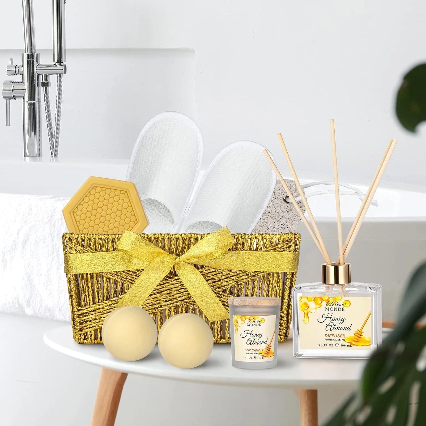 Dluxe Ave. Bath & Body Gift Set Luxury Home Spa Bath Gift Basket Honey Almond Scented Bath Set