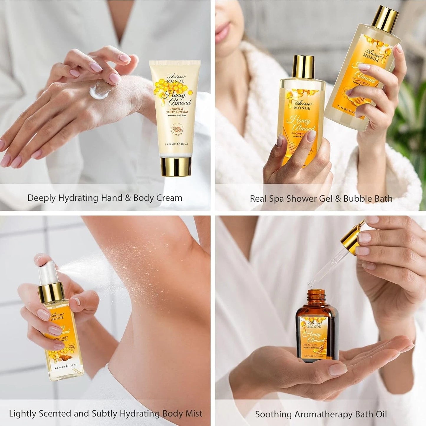 Dluxe Ave. Bath & Body Gift Set Luxury Home Spa Bath Gift Basket Honey Almond Scented Bath Set