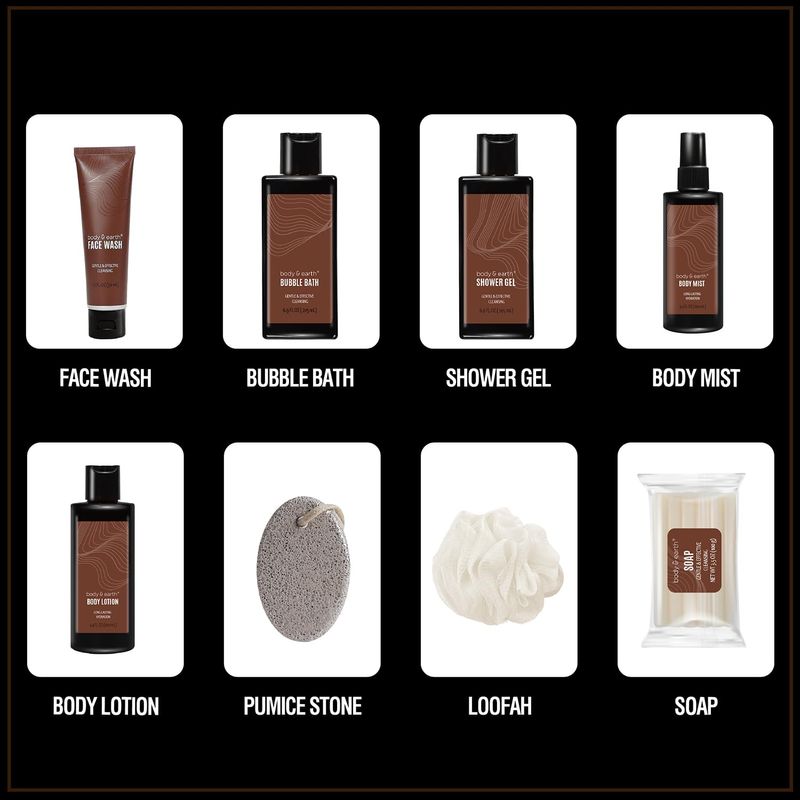 Dluxe Ave. Bath and Body Gift Baskets for Men Body & Earth Sandalwood Mens Bath Set with Body Lotion Face Wash Shower Gel Bubble Bath Loofah & More Gift Set for Menregalos para hombreChristmas Gifts