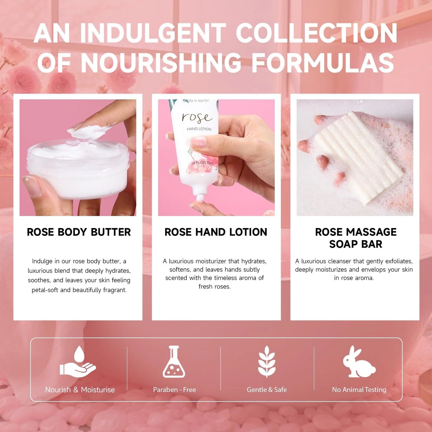 Dluxe Ave. Rose Spa Set Gifts/ Bath and Body/  5 Pcs