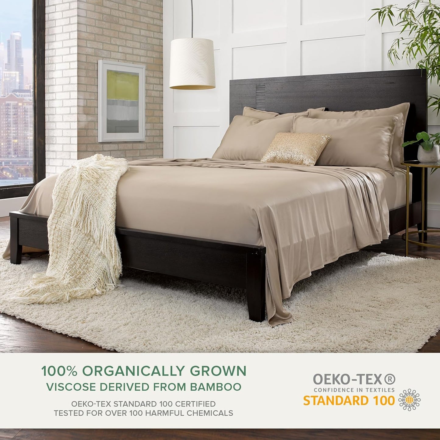 Dluxe Ave. ( FULL ) 4 Pcs Sheets 100% Viscose Derived from Bamboo, Taupe 16" Deep Pocket, Luxury Hotel Collection