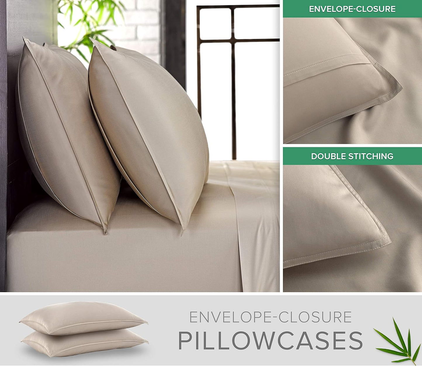 Dluxe Ave. ( FULL ) 4 Pcs Sheets 100% Viscose Derived from Bamboo, Taupe 16" Deep Pocket, Luxury Hotel Collection