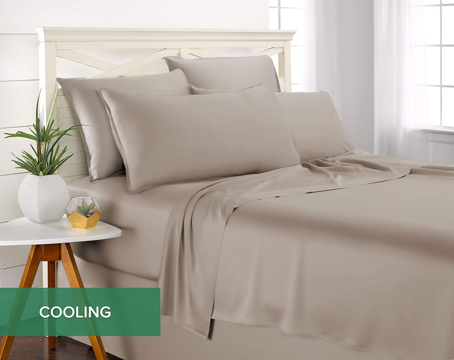 Dluxe Ave. ( FULL ) 4 Pcs Sheets 100% Viscose Derived from Bamboo, Taupe 16" Deep Pocket, Luxury Hotel Collection