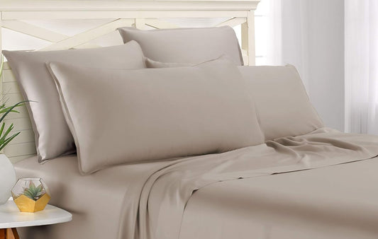 Dluxe Ave. ( FULL ) 4 Pcs Sheets 100% Viscose Derived from Bamboo, Taupe 16" Deep Pocket, Luxury Hotel Collection