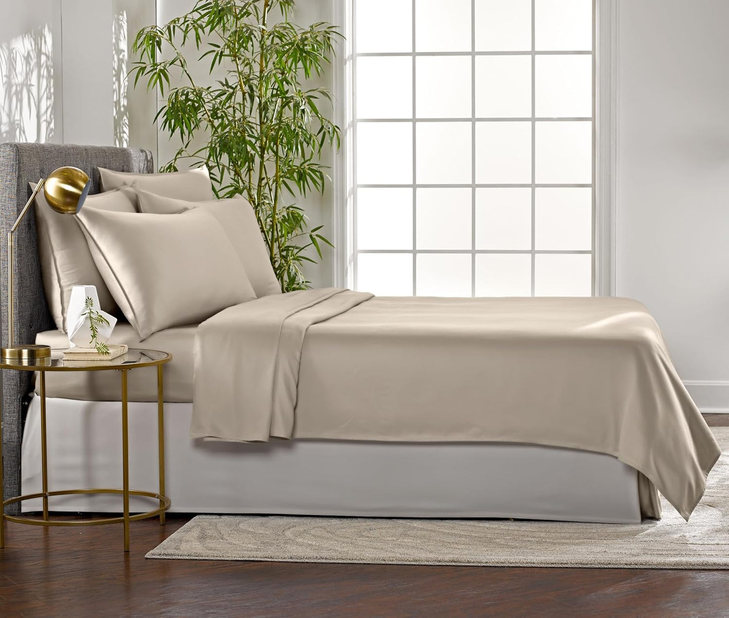 Dluxe Ave. ( FULL ) 4 Pcs Sheets 100% Viscose Derived from Bamboo, Taupe 16" Deep Pocket, Luxury Hotel Collection