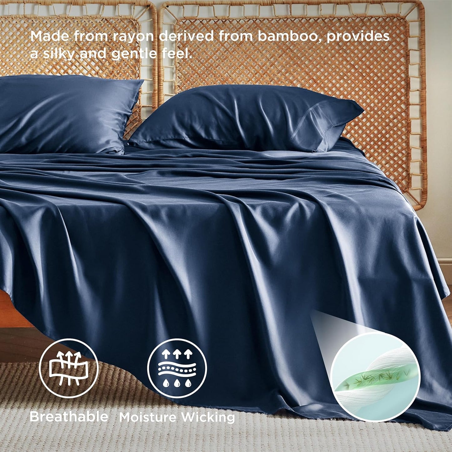 Dluxe Ave. ( QUEEN ) 4 Pcs Bed Sheets/ Derived from Bamboo/ Navy