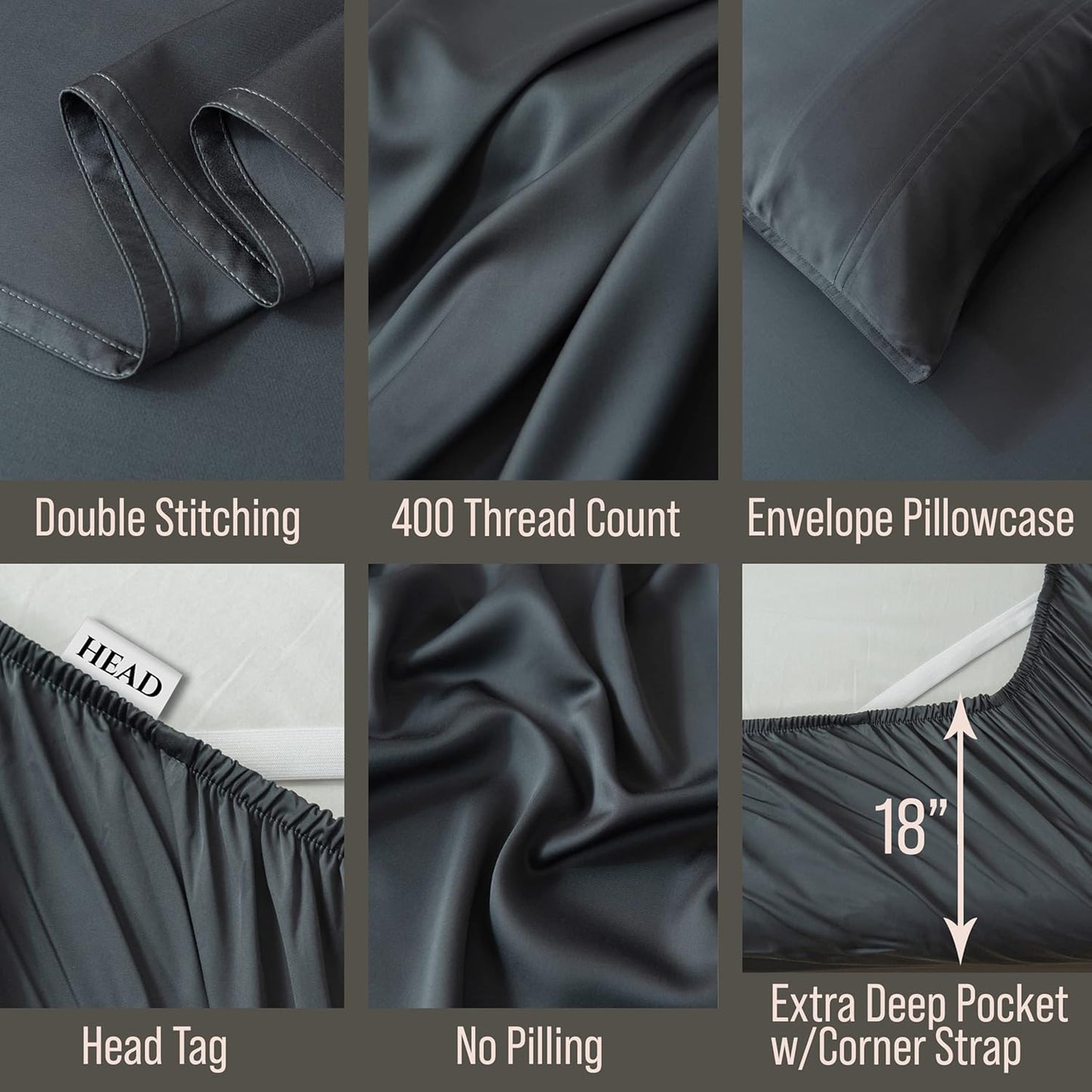 Dluxe Ave. ( QUEEN ) Bella Coterie Luxury Duvet Cover Set/ Made from Bamboo/90 x 94  / Charcoal Grey