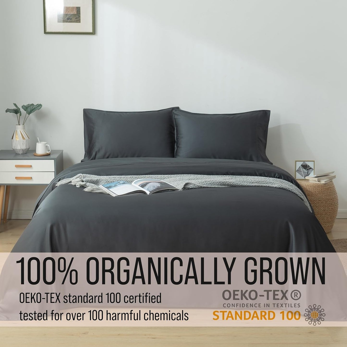Dluxe Ave. ( QUEEN ) Bella Coterie Luxury Duvet Cover Set/ Made from Bamboo/90 x 94  / Charcoal Grey