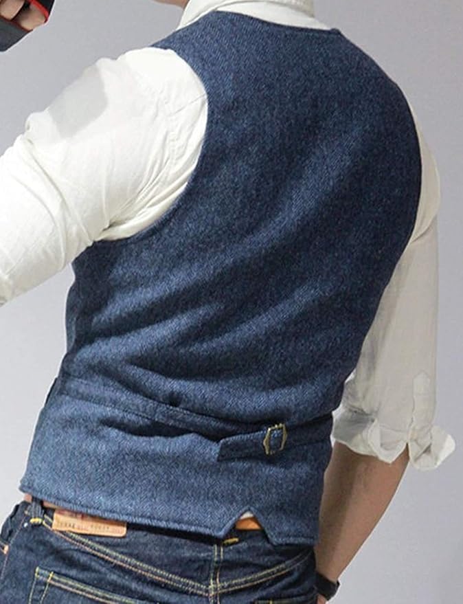 Dluxe Ave. (3X- LARGE) Mens Suit Vests/ Wool Tweed/ V Neck Slim Fit/ Waistcoat/ Coffee