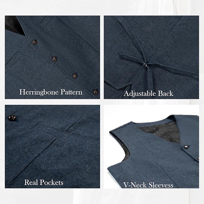 Dluxe Ave. (3X- LARGE) Mens Suit Vests/ Wool Tweed/ V Neck Slim Fit/ Waistcoat/ Coffee