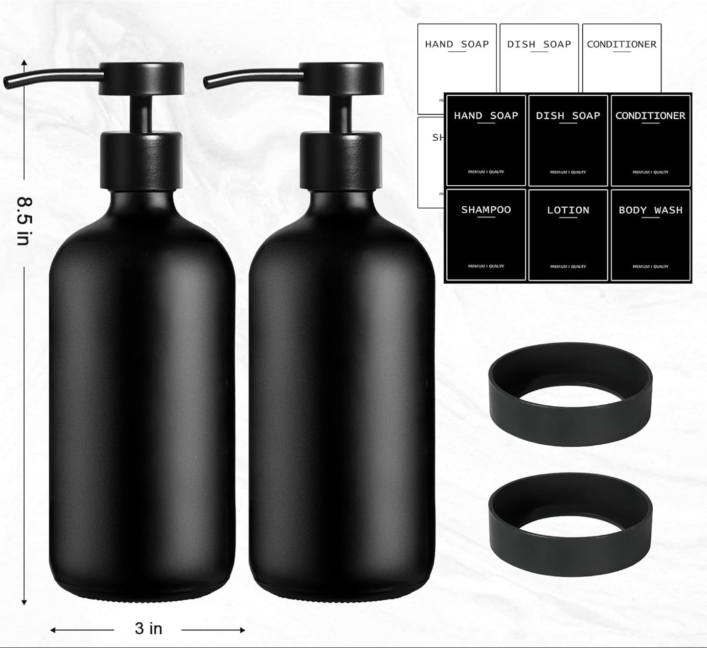 Dluxe Ave. Glass Soap Dispenser Set with Stainless Steel Pump (Black)