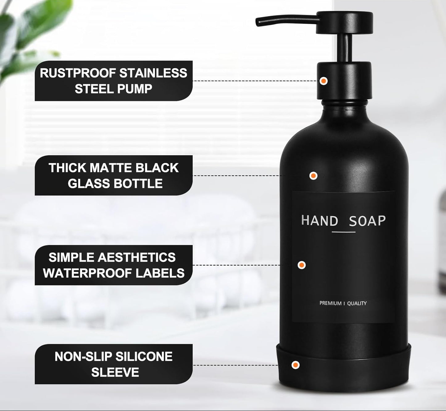 Dluxe Ave. Glass Soap Dispenser Set with Stainless Steel Pump (Black)