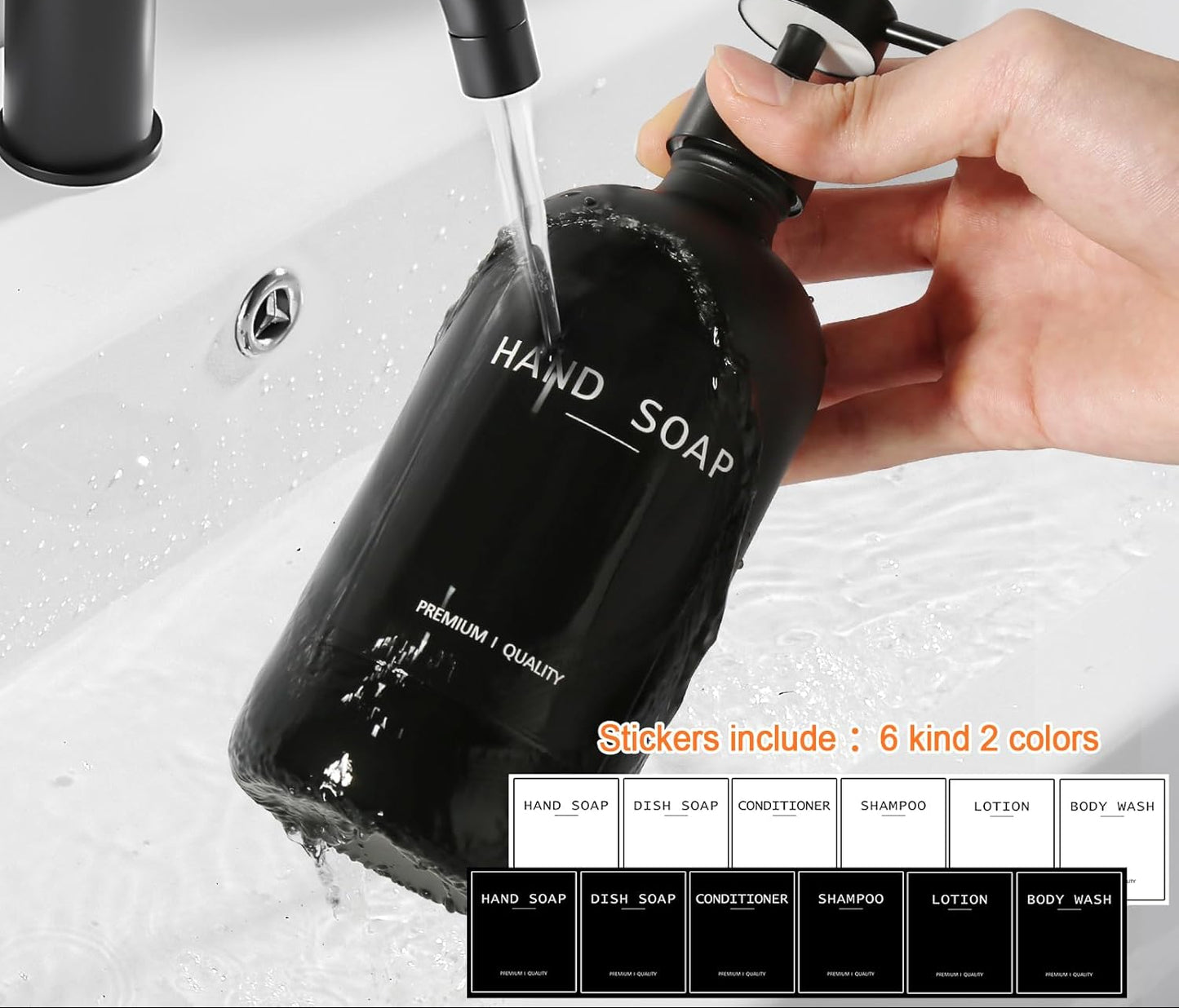 Dluxe Ave. Glass Soap Dispenser Set with Stainless Steel Pump (Black)