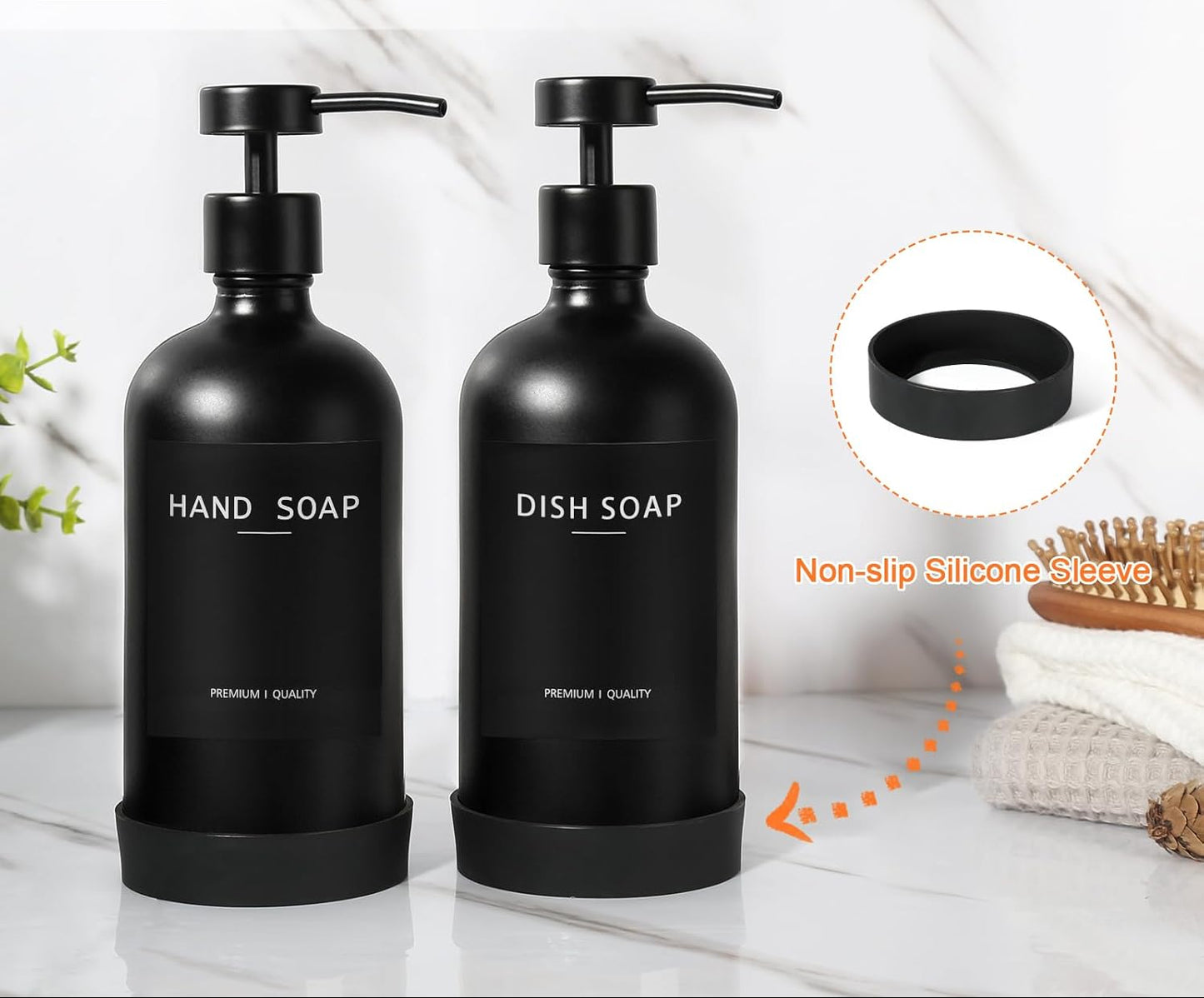 Dluxe Ave. Glass Soap Dispenser Set with Stainless Steel Pump (Black)