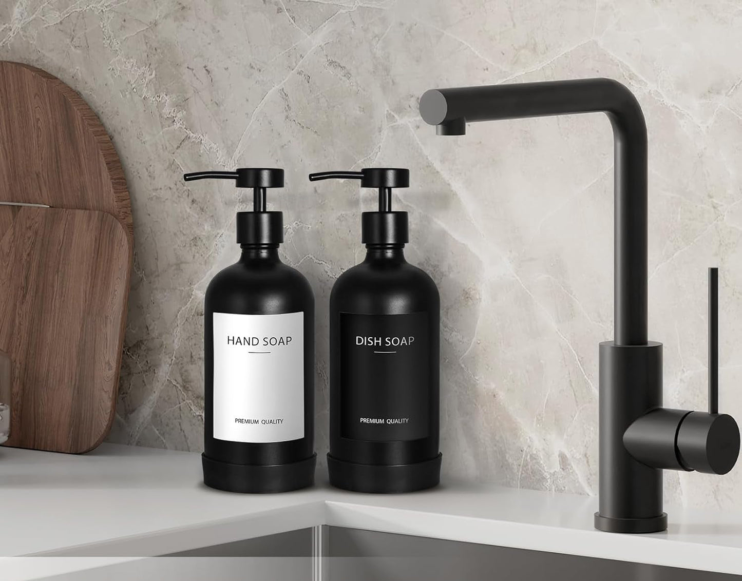 Dluxe Ave. Glass Soap Dispenser Set with Stainless Steel Pump (Black)
